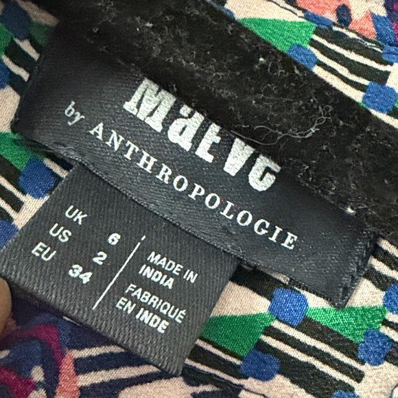 Anthropologie Green and Pink Patterned Long Sleeve Dress 100% Silk - Picture 2 of 7